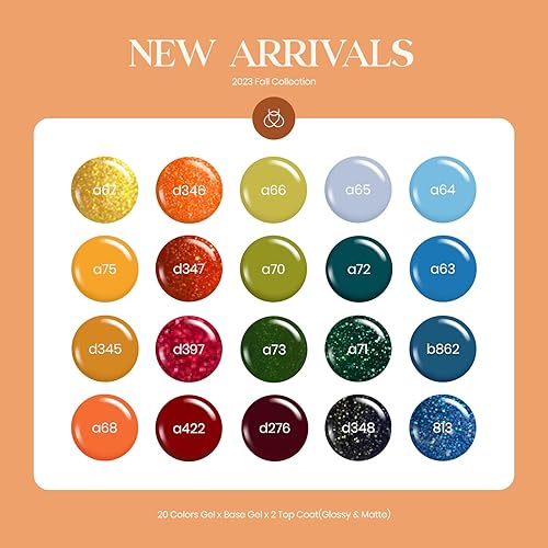 Miniatura 2 de Beetles - Kit de 23 esmaltes de uñas de gel con capa base de gel superior, color borgoña, rojo, verde, azul, naranja, kit de uñas de gel con