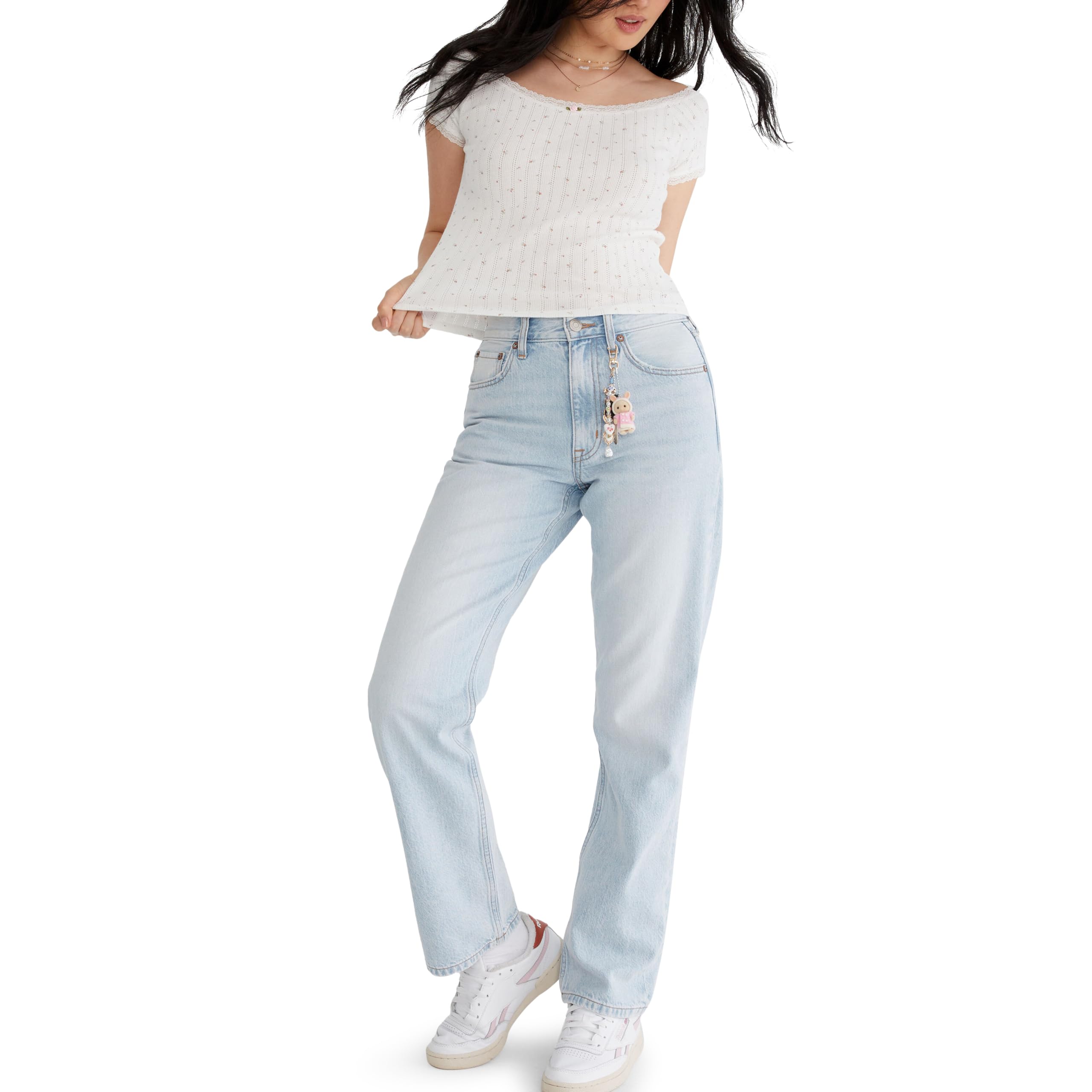 AEROPOSTALE Womens Juniors Highest Rise Relaxed Fit Jean, Light Wash, 0S