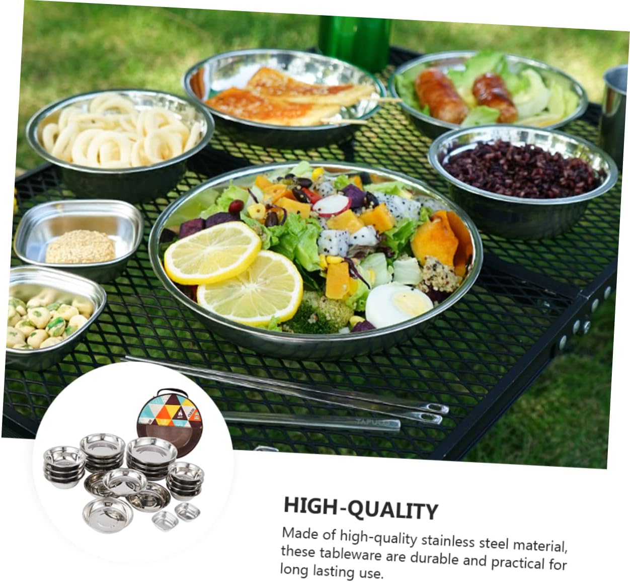 BESPORTBLE 1set Camping Tableware Portable Outdoor Dining Tools for BBQ Hiking and Picnics Compact Lightweight Storage Mesh Bag for Easy Ventilation and Convenience