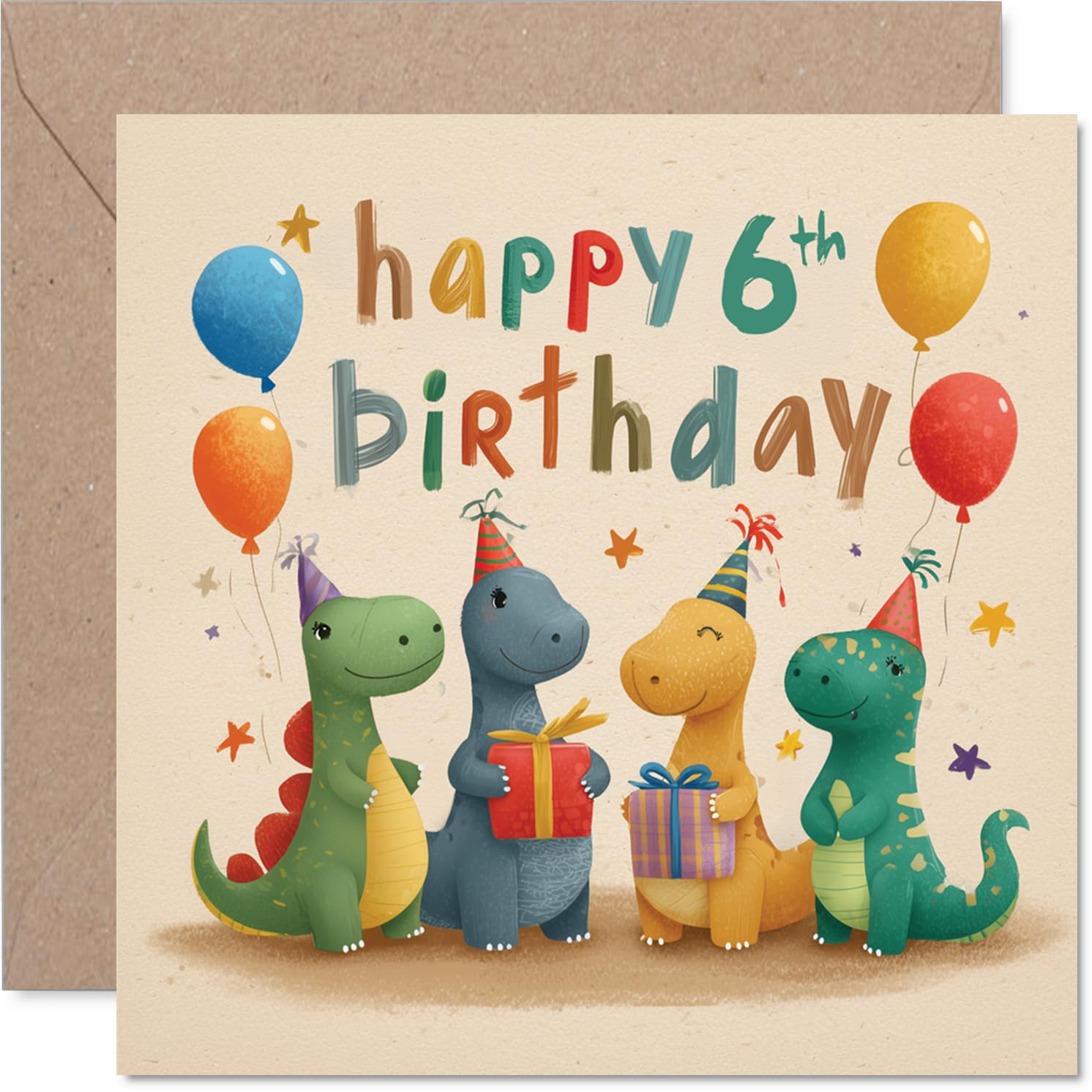 Playful 6th Birthday Card, Roaring Fun with Party-ready Dinosaurs
