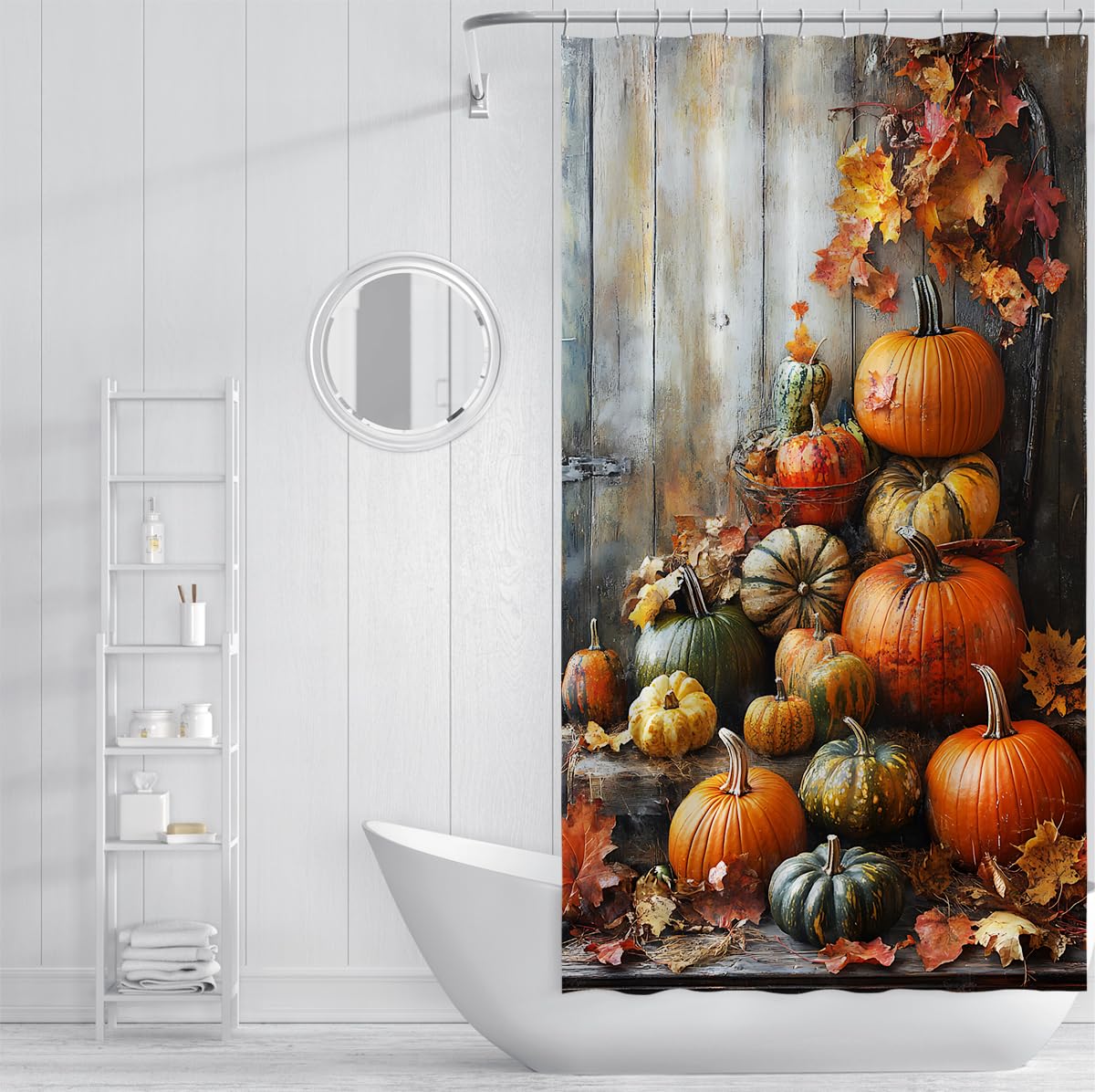 Cortina de Ducha Calabaza Otoño Rústica Madera Puerta Deko 180x200cm