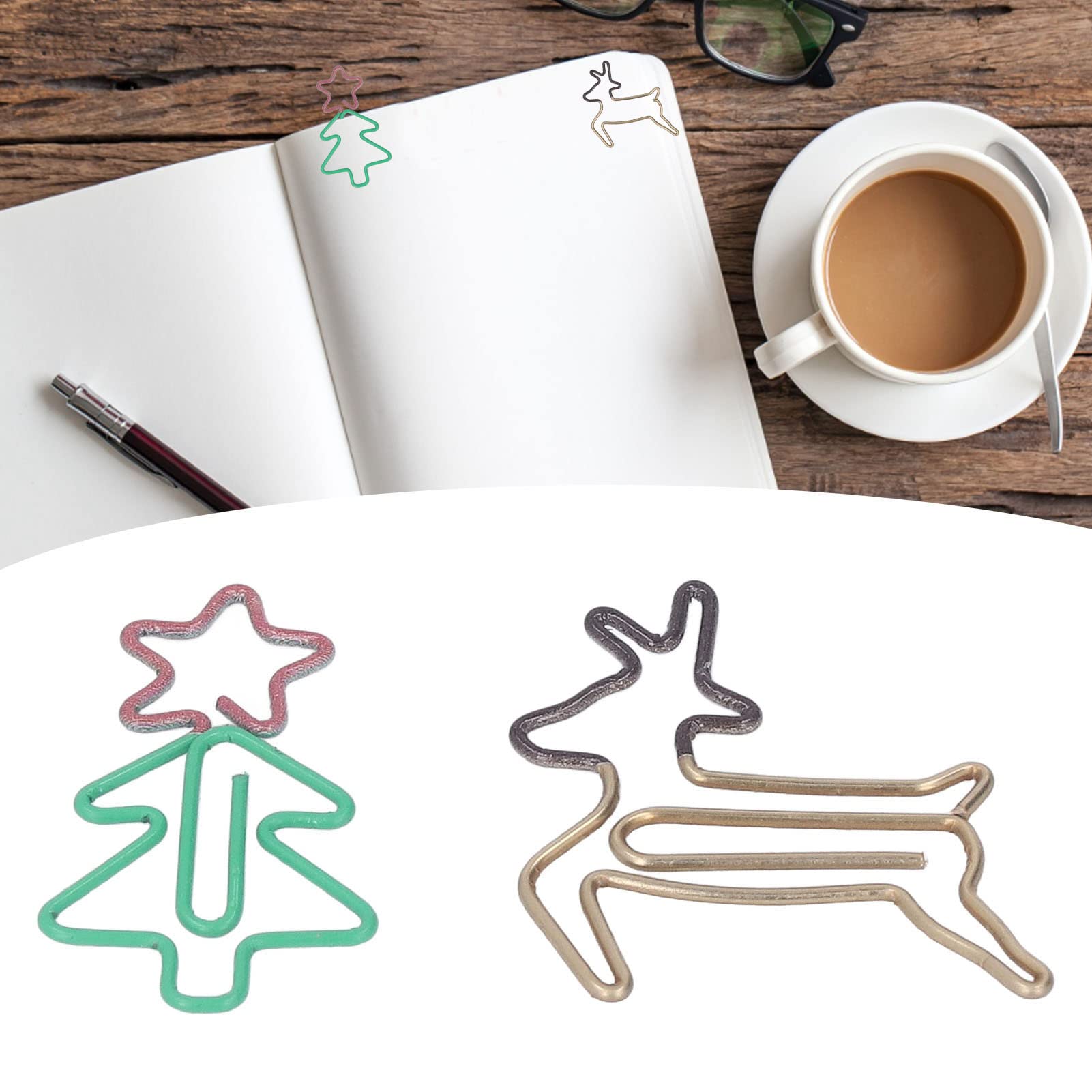 Niedliche Büroklammern, Büroklammern, 100 Stück Büroklammern mit Weihnachtsmotiven – kleine, rostfreie Metallklammern in bezaubernden Baum- und Hirschformen