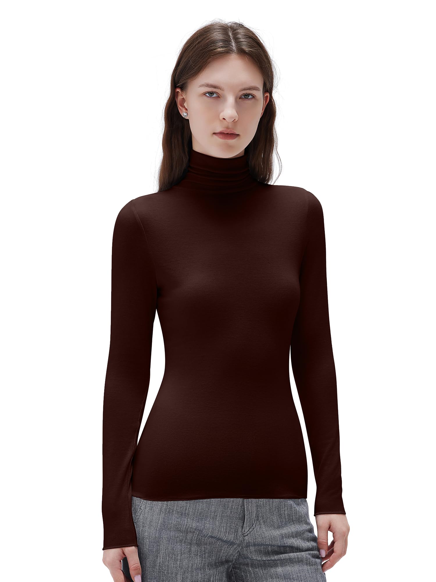 Women Cashmere Blend Turtleneck Long Sleeve Shirt Fitted Fall Basic Thermal Tops Fall Fashion-image-34