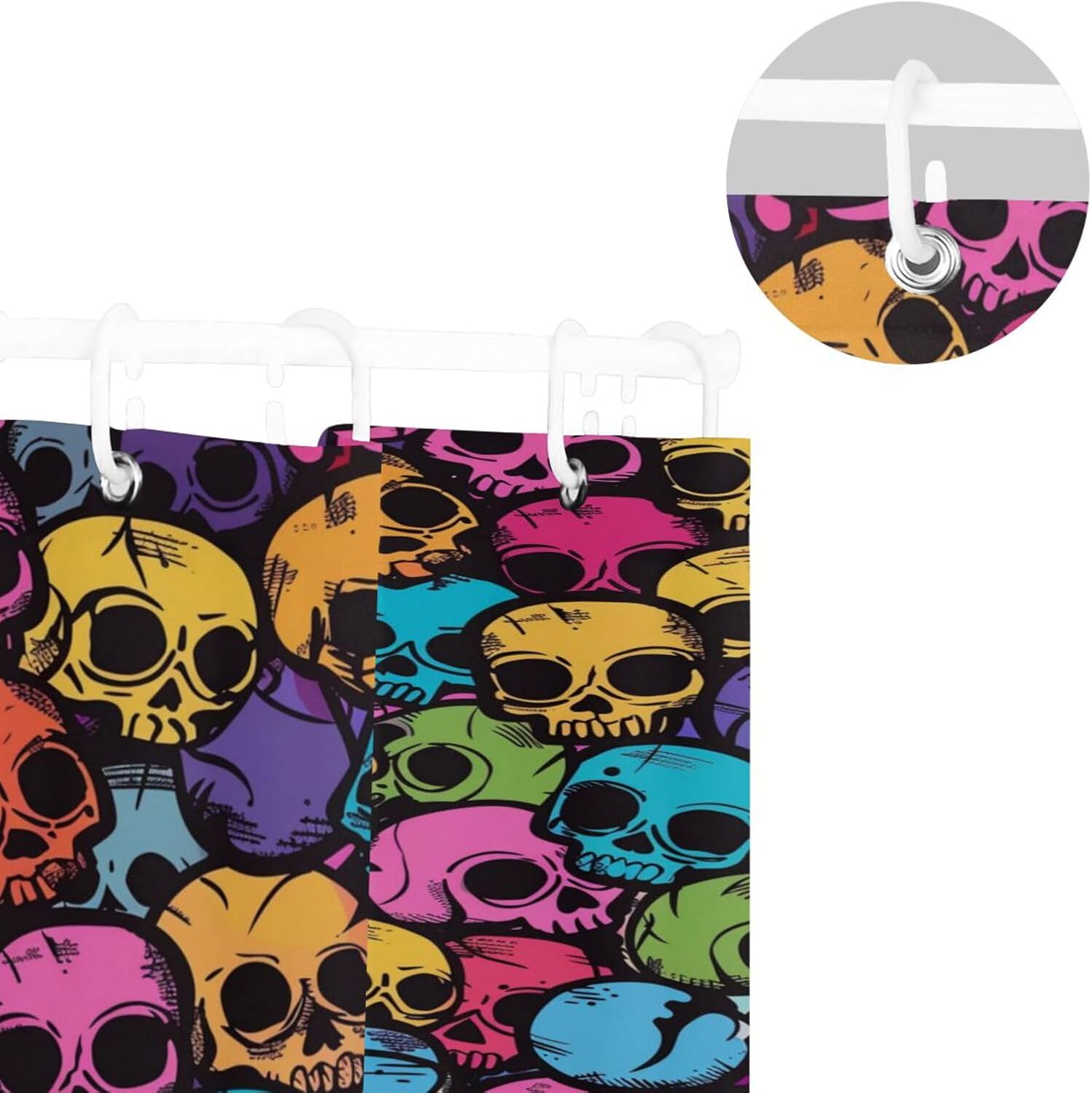 72x72 Inch Water Repellent Bathroom Shower Curtain with Resistant Washable Standard Curtain Liner for Bathroom Sets Colorful Cartoon Skulls