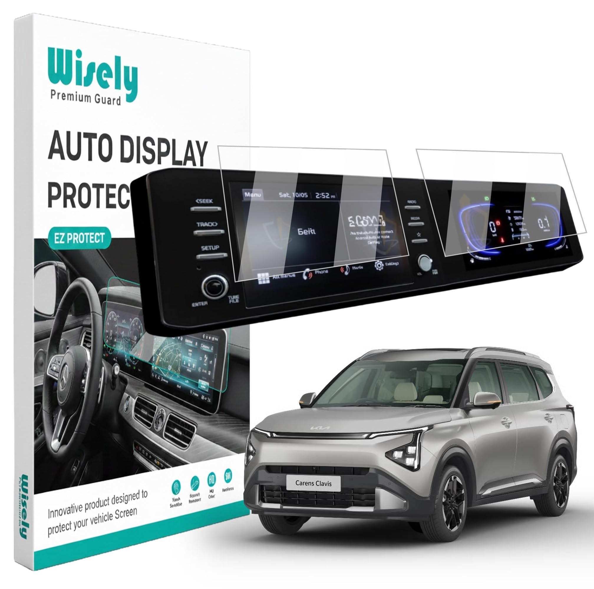 Wisely 2Pcs - Screen Guard for KIA CARENS CLAVIS (2025-26) Car - 8 Inch Touch Display Infotainment System & 10" Instrument Cluster Protector - Stereo Accessories - HD Clear, Easy Installation-image-13