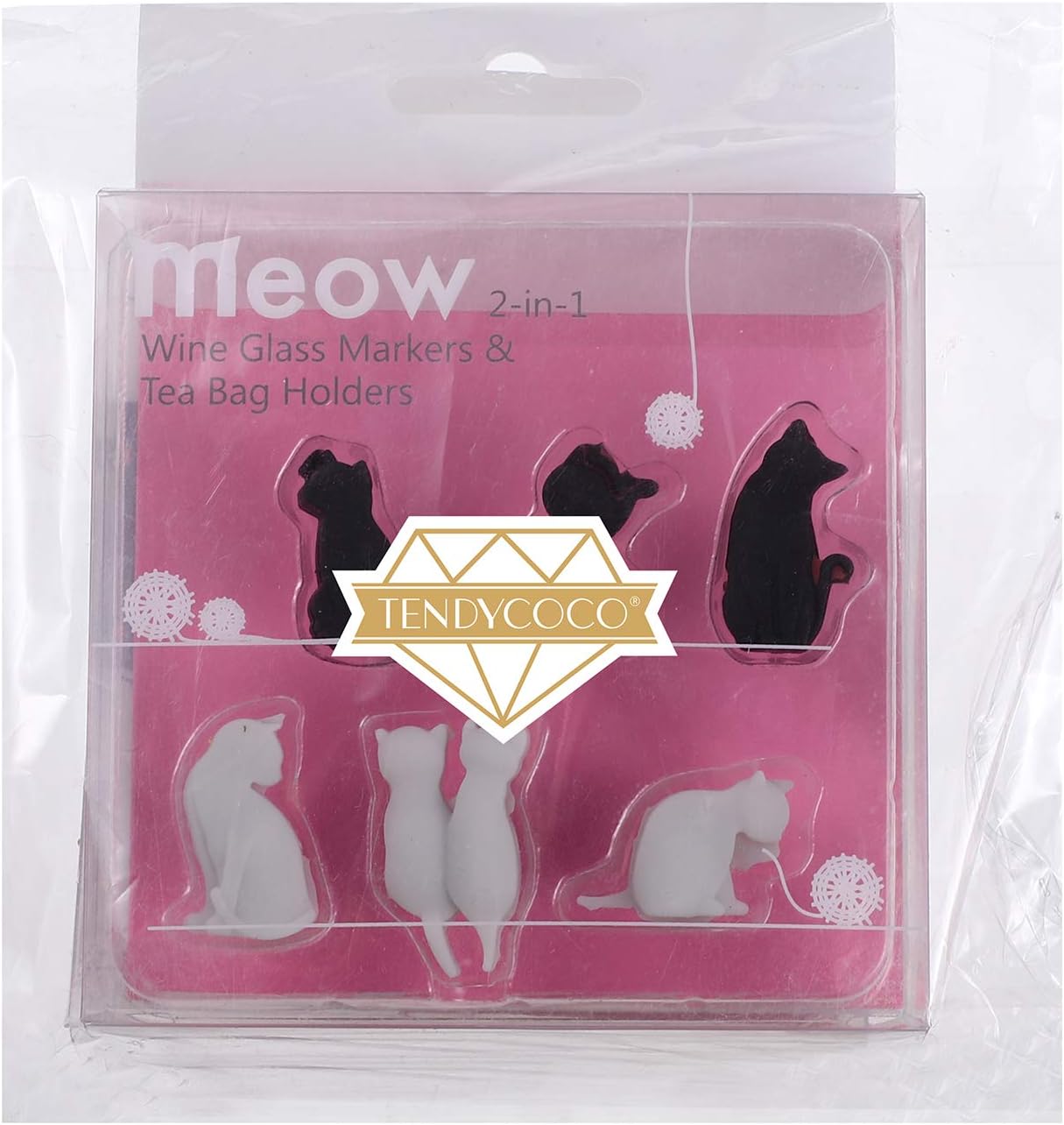 TENDYCOCO Wine Glass Markers Silicone Cat Drink Cup Identification Charms for Wedding Party Bar Club Glass Cup Sign 12pcs (Mixed Color)