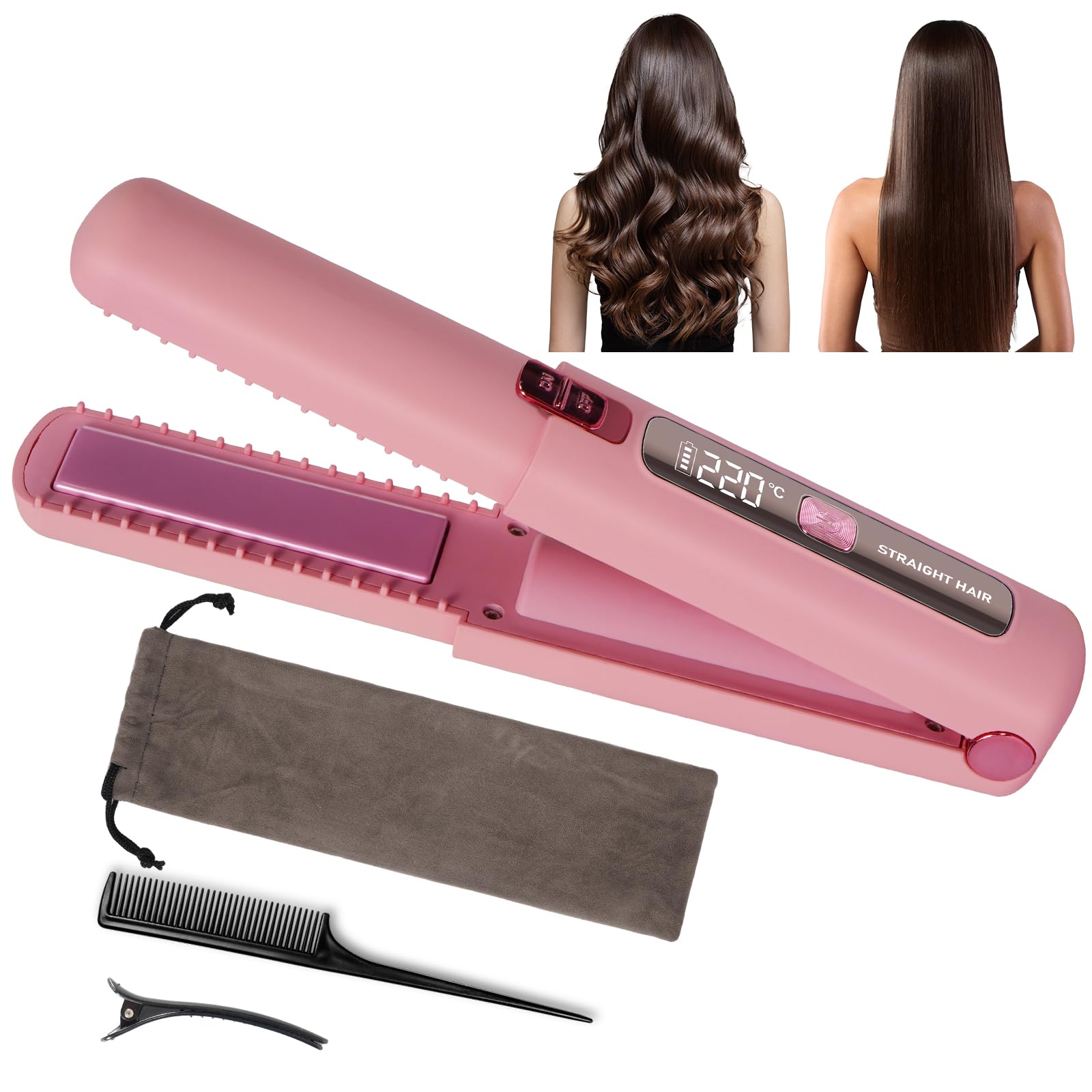 LAMA Alisador e modelador de cachos portátil 2 em 1, alisador de cabelo sem fio 4500 mAh,