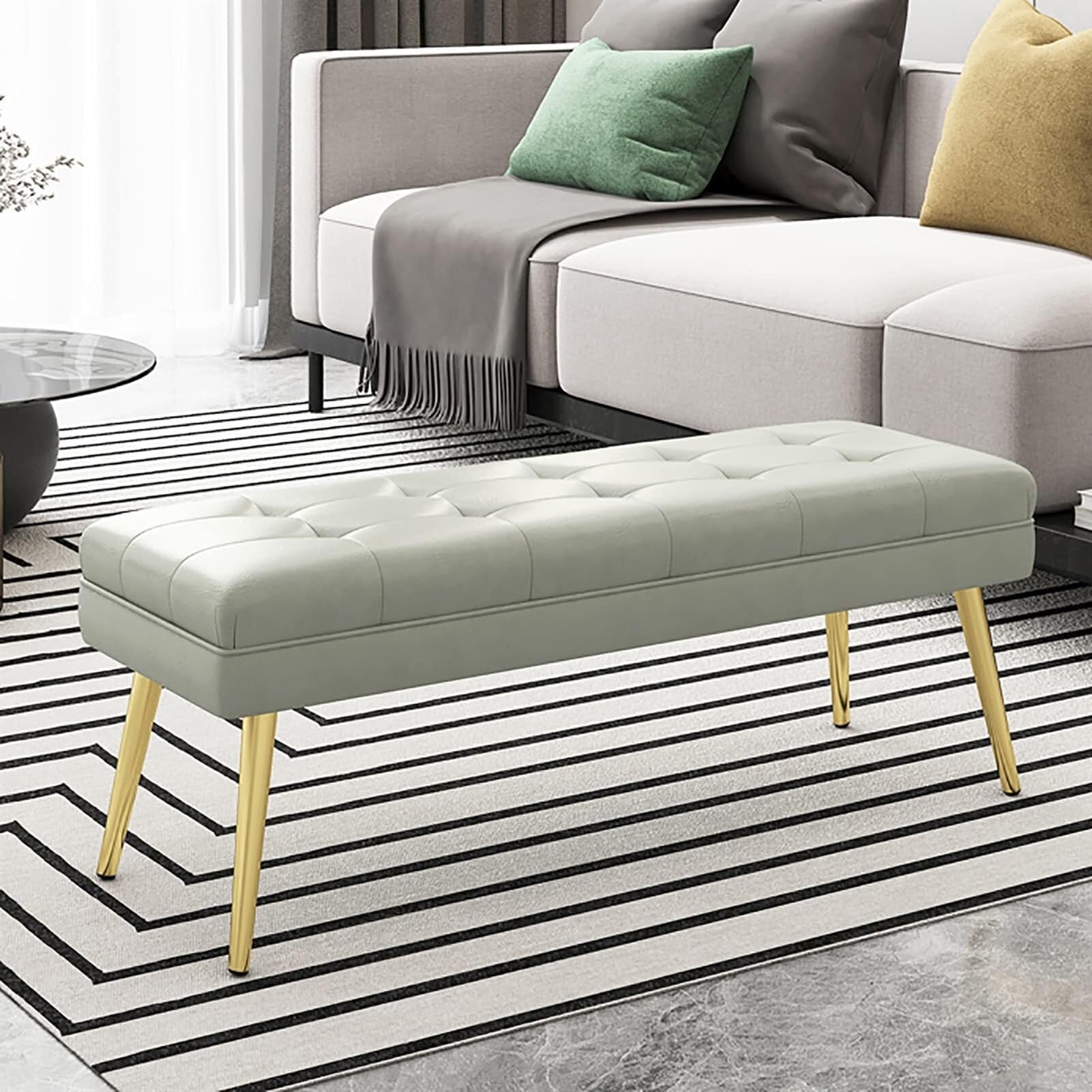 Banc de lit moderne ottoman rembourré et banc à chaussures 2-en-1