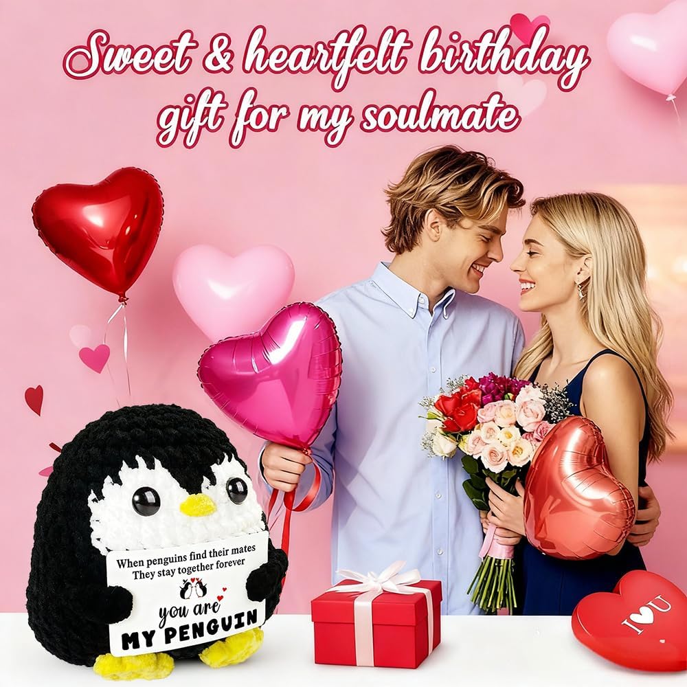 To My Love Graduation Gifts for Boyfriend Girlfriend Him Her Handmade Crochet Penguin Positive, Anniversary Birthday Gifts for Women Men, I Love You Wedding Romantic Gift for Wife Husband Couples