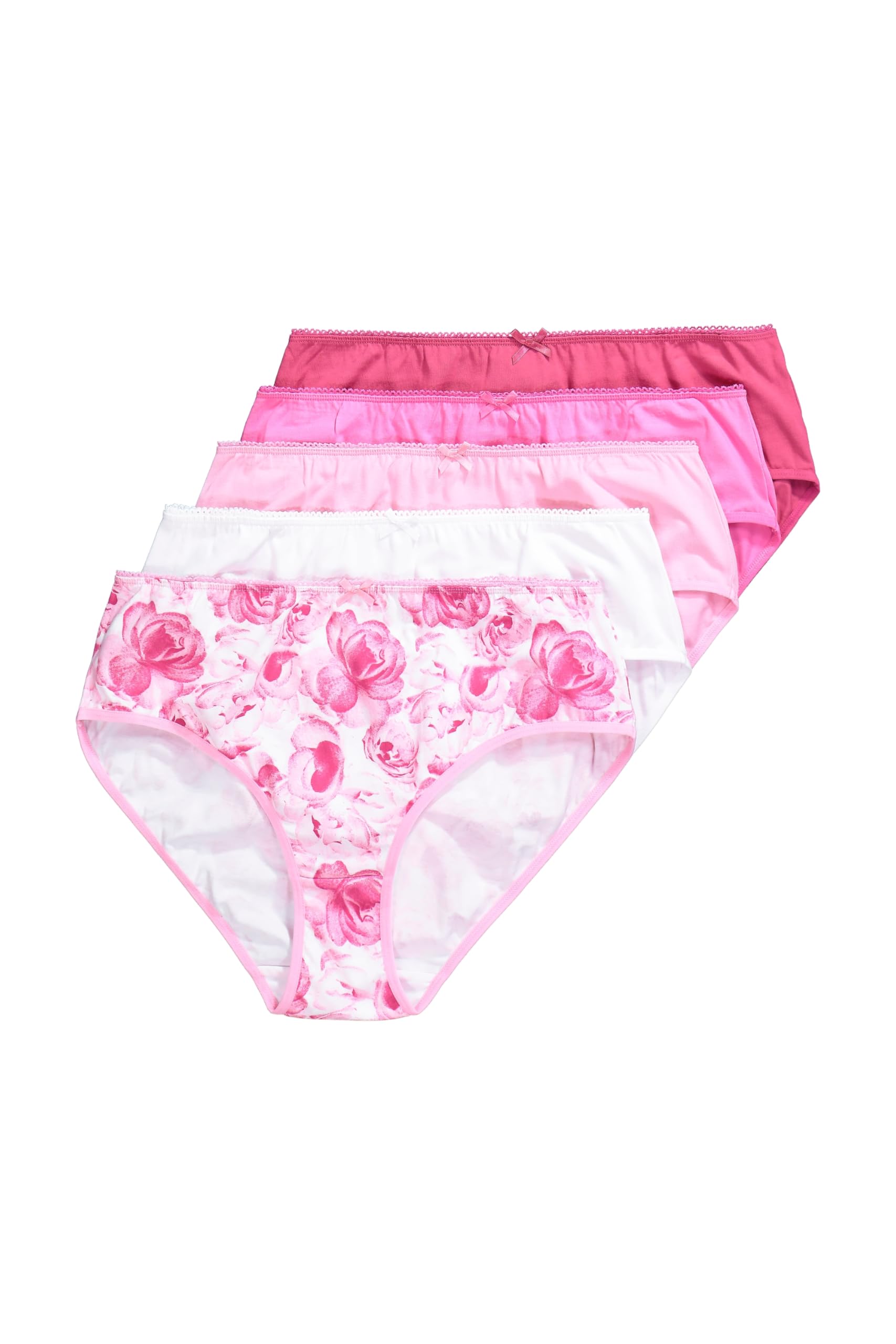 Ulla Popken Damen große Größen Übergrößen Plus Size Midislips, 5er-Pack, Rosen/einfarbig 846482