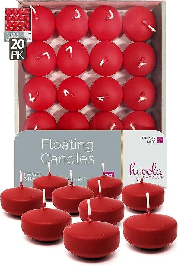 HYOOLA Premium Red Floating Candles 1.75 Inch 3 Hour 20