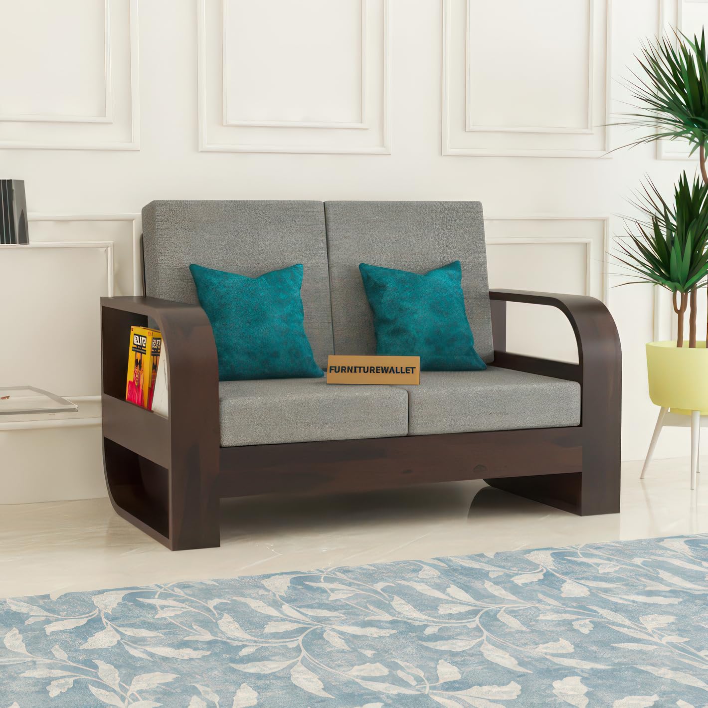FURNITUREWALLET Wooden 2 Seater Sofa for Living Room Two Seater