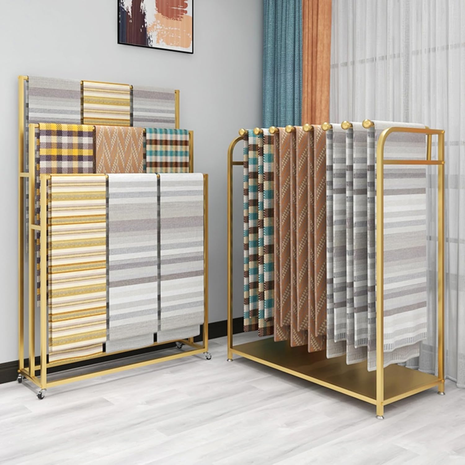 Quilt Racks for Multiple Quilts, Retail Store/Bedroom/Laundry Blanket Hanging Holder, Gold Iron Frame, with 8/10 Swivel Bar, Easy to Assemble (Color : Gold, Size : 8 Hanging Rods) (Gold 8 Ha