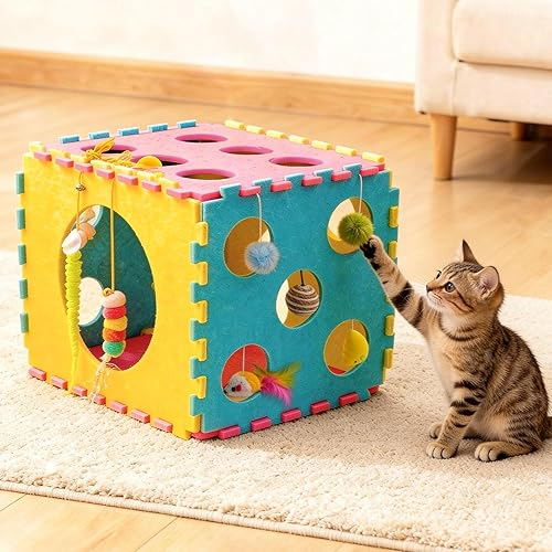 Miniatura 4 de 41 Piezas Juguetes Interactivos para Gatos de Interior, Juguetes para Gatitos con Bonita Cama Casa para Gatos, Juguetes de Hierba Gatera, Cuerda