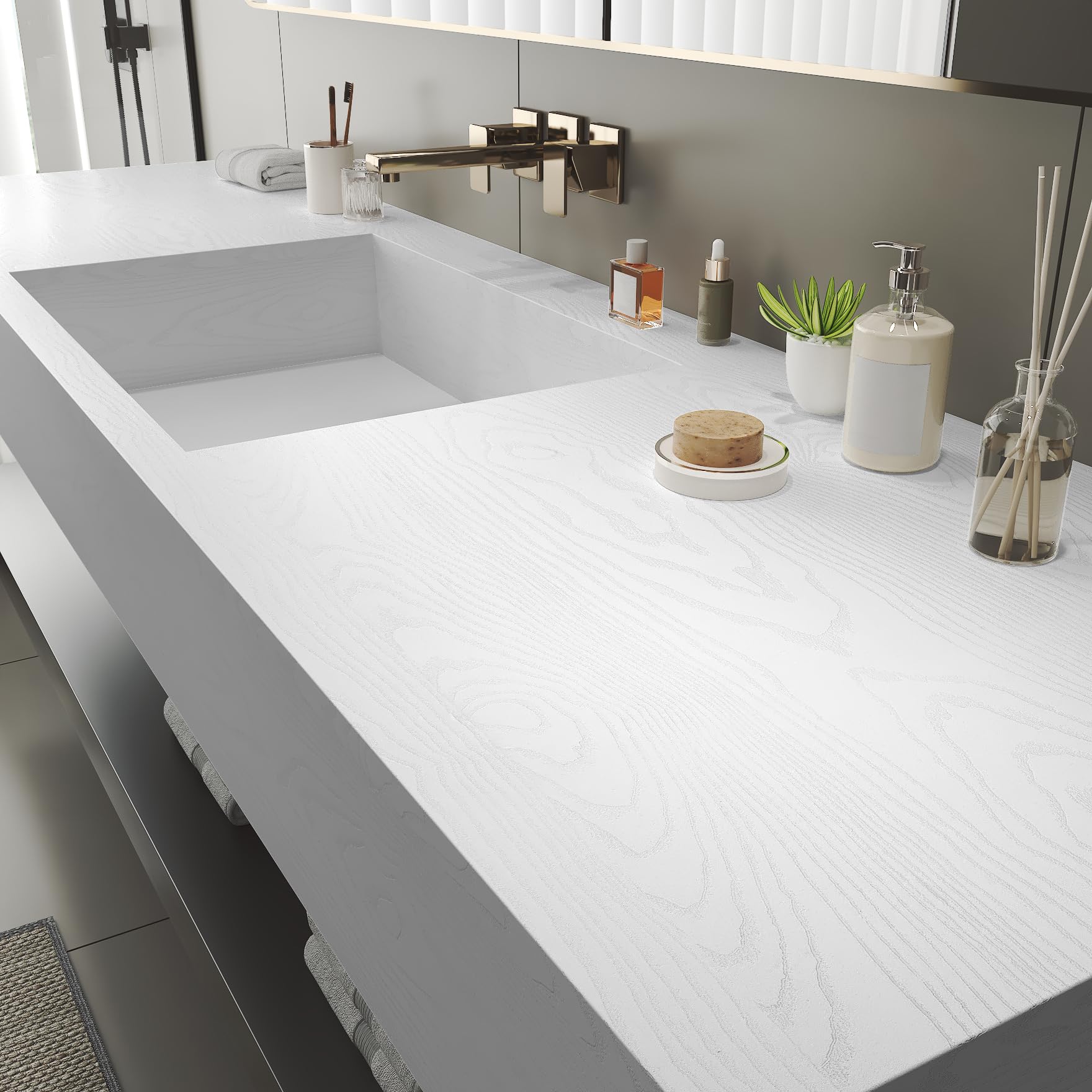 LaCheery Papel Adhesivo para Muebles Madera Clara Papel Pintado Baño Autoadhesivo 90cm x 400cm Gran Tamaño Vinilo Adhesivo Muebles Blanco Brillo Rollo Vinilo Autoadhesivo para Cocina Encimera Armario