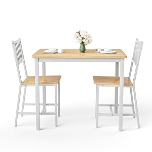 Small Space 3 Piece Dining Table Set for 2 Compact Kitchen Table with 2 Chairs Adjustable Feet Modern