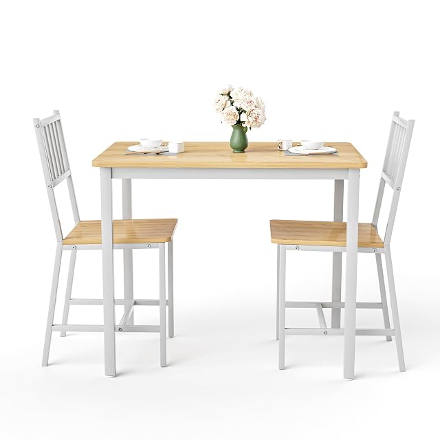 Small Space 3 Piece Dining Table Set for 2 Compact Kitchen Table with 2 Chairs Adjustable Feet Modern