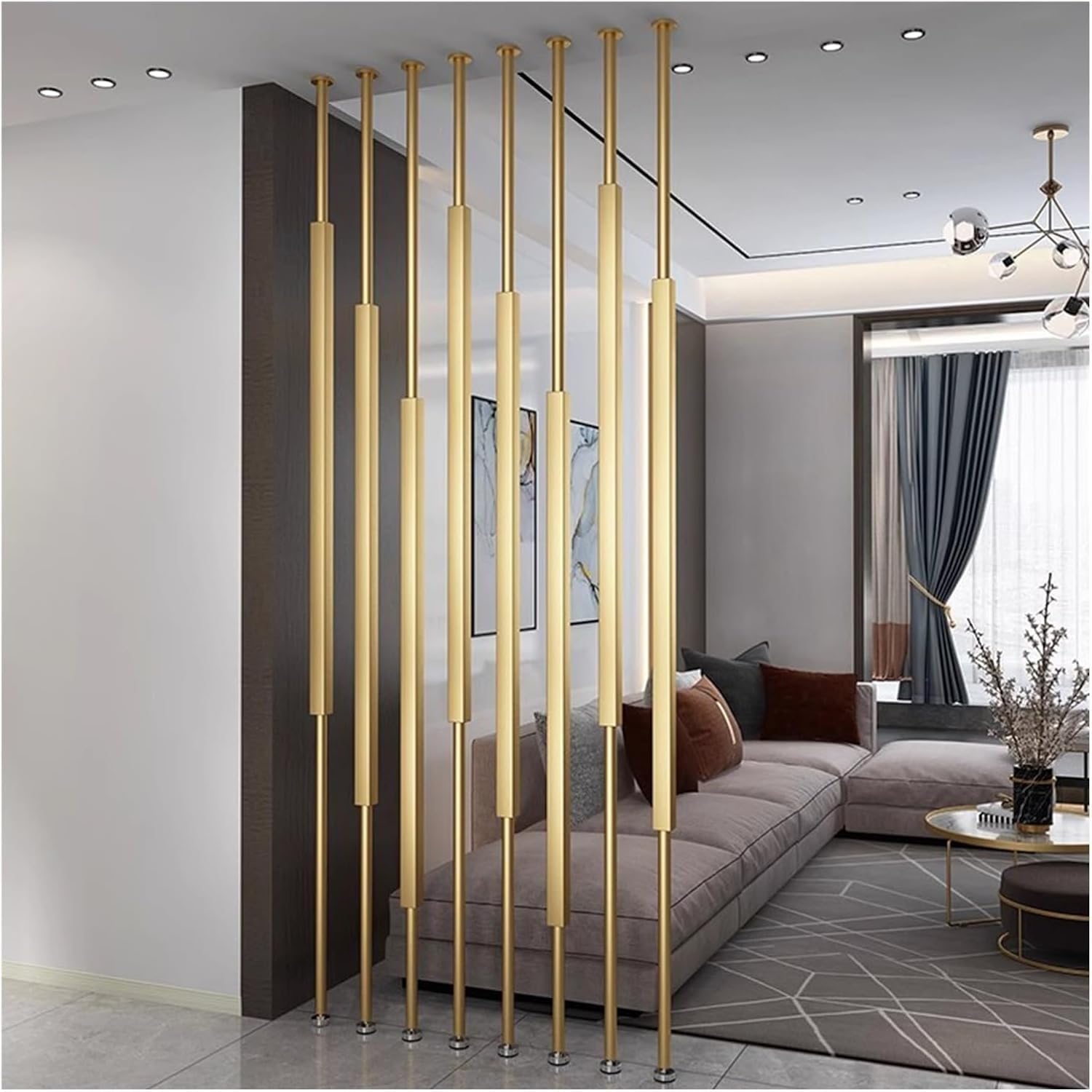 Floor to Ceiling Wall Post Partitions Screens， Adjustable Foot Room Divider Post, Multicolor, 200-240cm, 8 pcs(Gold,235cm/92.5in/7.7ft)