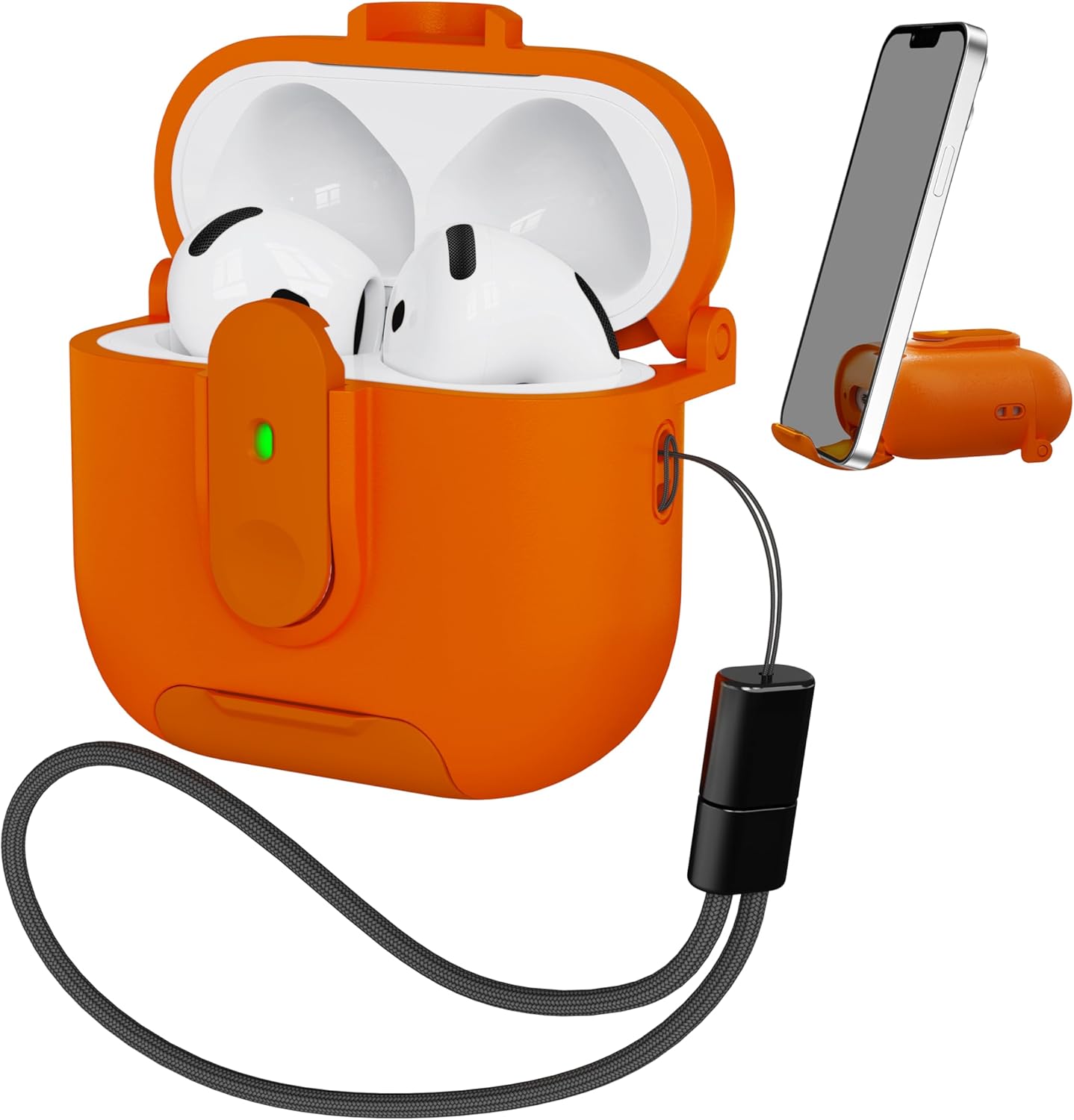MHYALUDO for AirPods 4th Generation Case Cover, Drop Protection with Secure Lock, Charging Port Dust-Proof & Stand Design with Cleaning Kit for AirPods 4 Case 2024,Orange