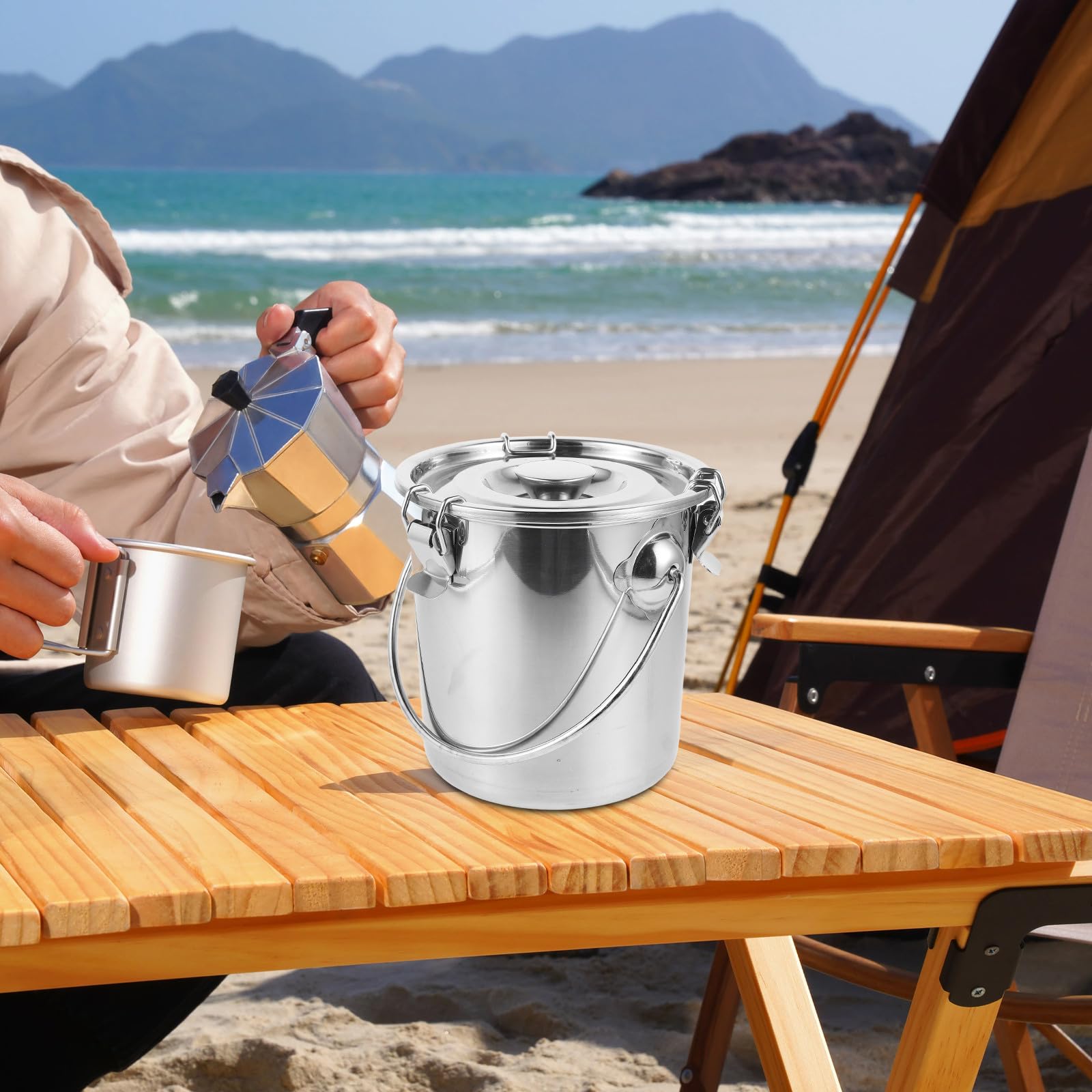 HOMSFOU Edelstahl Eimer Mit Deckel Luftdichter Kanister FüR Kaffee Aufbewahrung Und Wasser AufbewahrungsbehäLter Kompakt FüR KüChe Und Outdoor