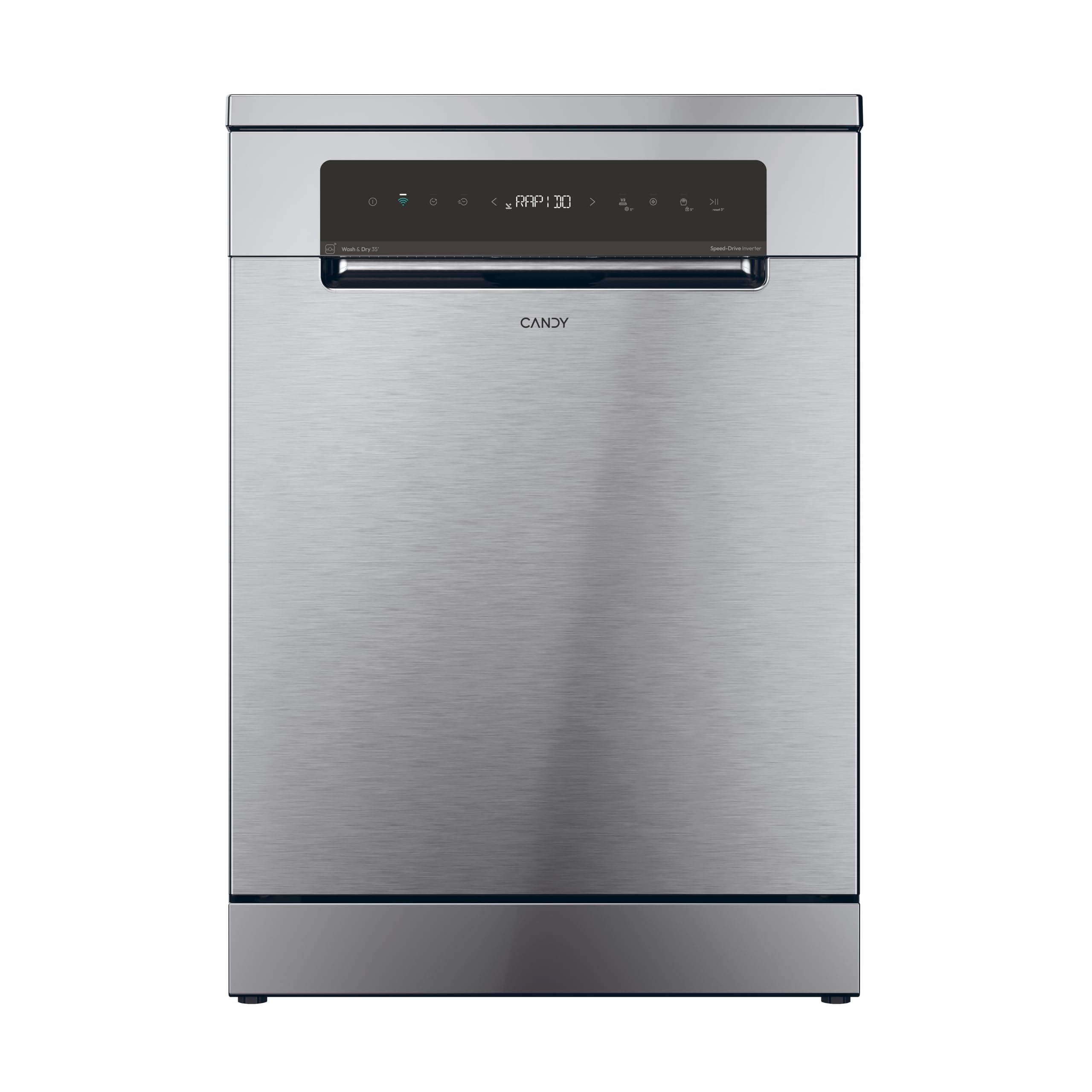 Candy Rapidò CNF 4A4S3PSX Lavavajillas 60 CM, 14 Servicios, Display Digital, Wi-Fi, 10 Programas, Tercera Bandeja, Inicio Diferido, Indicador Sal y Abrillantador, 44DB, Inox