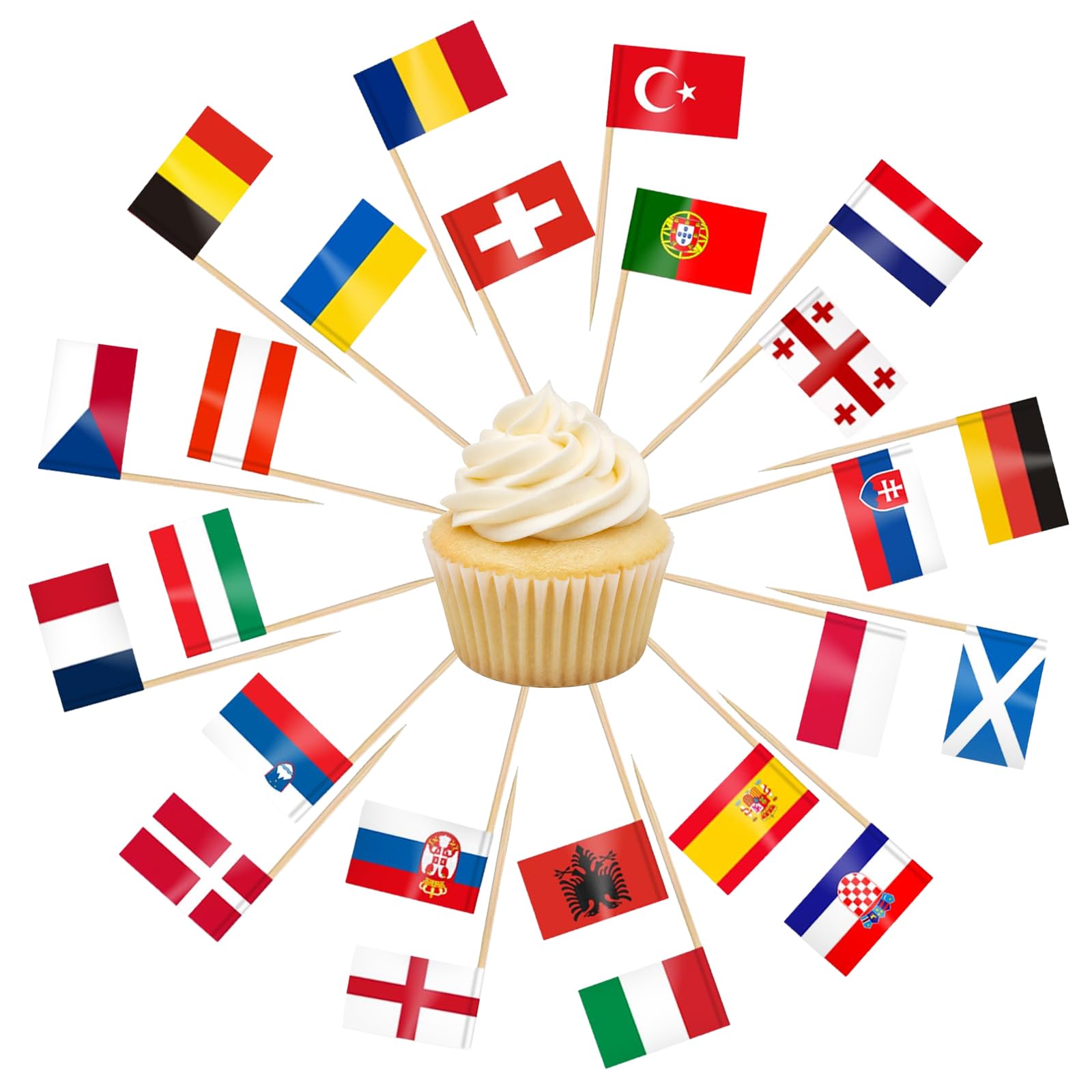 100 Pcs 24 European Countries Toothpick Flags, Mini European National Flag Cake Decorations, International Cocktail Picks for Party, Cultural Events, Festival and Holiday Celebrations