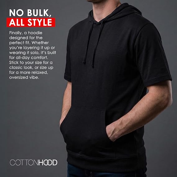 Cottonhood Men's Short Sleeve Hoodies Lightweight T-Shirt Sweatshirt Jacket