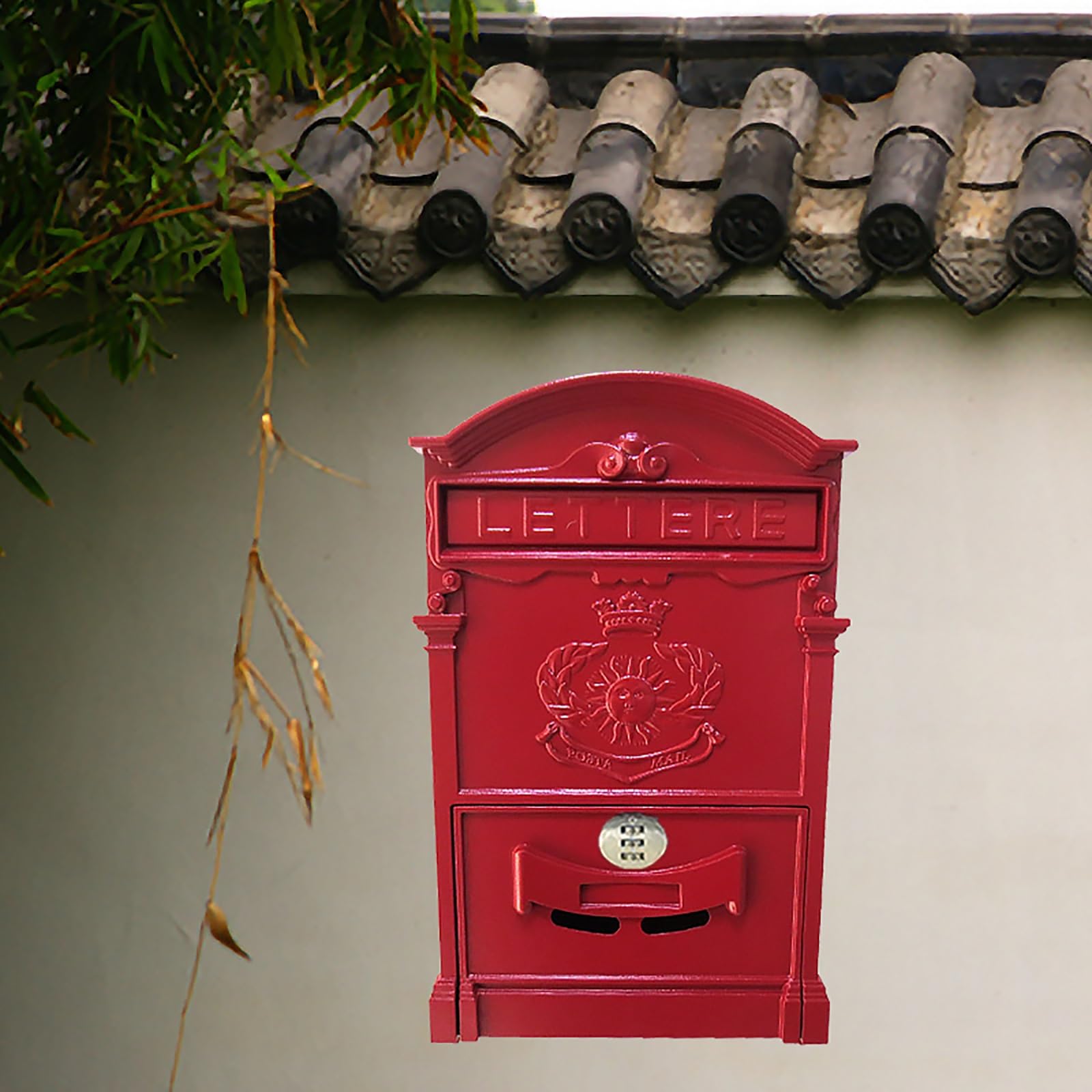 Email address, Creative Aluminum Password Lock Mailbox, Retro European Style, Suitable for A Variety of Scenarios(Red)