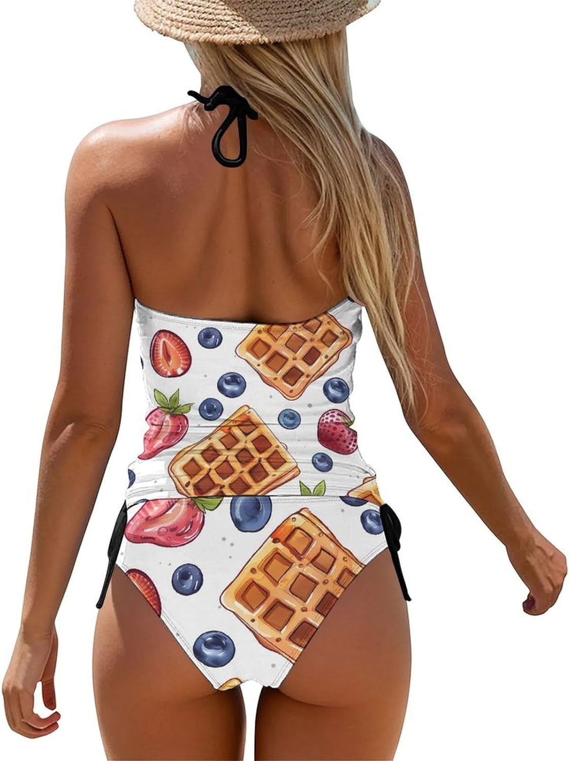 Food Blueberry Strawberry Funny Women's String Swimwear Set 2 Pcs Tankini Swimsuits Bathing Suit