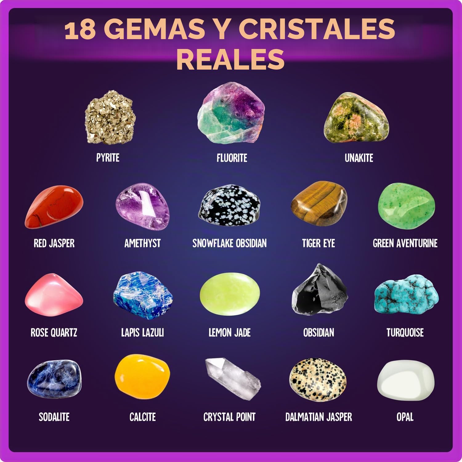 Kit de Excavación Jumbo de Gemas, Piedras Preciosas para Excavación y Colección, Exploración Minerales Regalo para Niños Niñas 6-12 Años