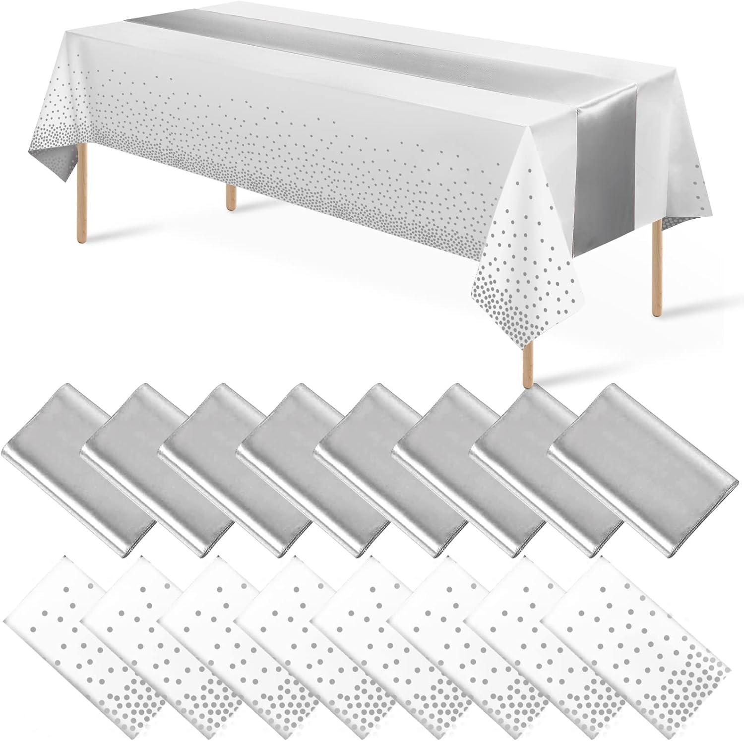 MASHAN 16Pack Disposable Plastic Tablecloths and Satin