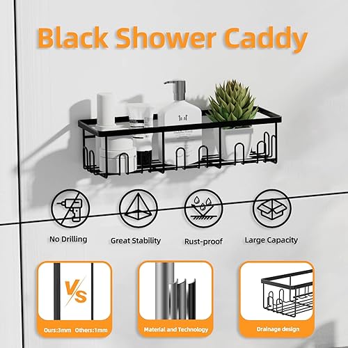 Miniatura 3 de HSD Houseware Paquete de 7 organizadores de ducha adhesivos para almacenamiento de baño y cocina, estante de ducha adhesivo para ducha interior con