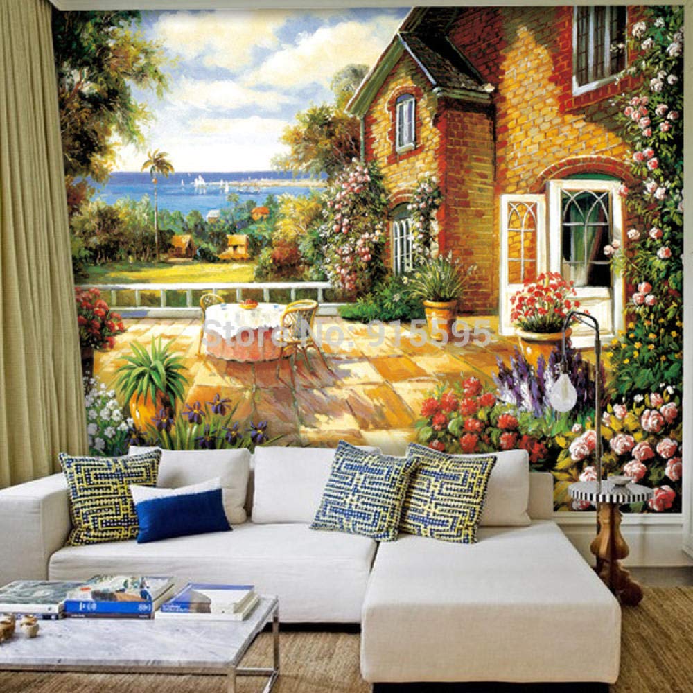 Papier peint mural 3D peinture à l'huile jardin européen 350x245