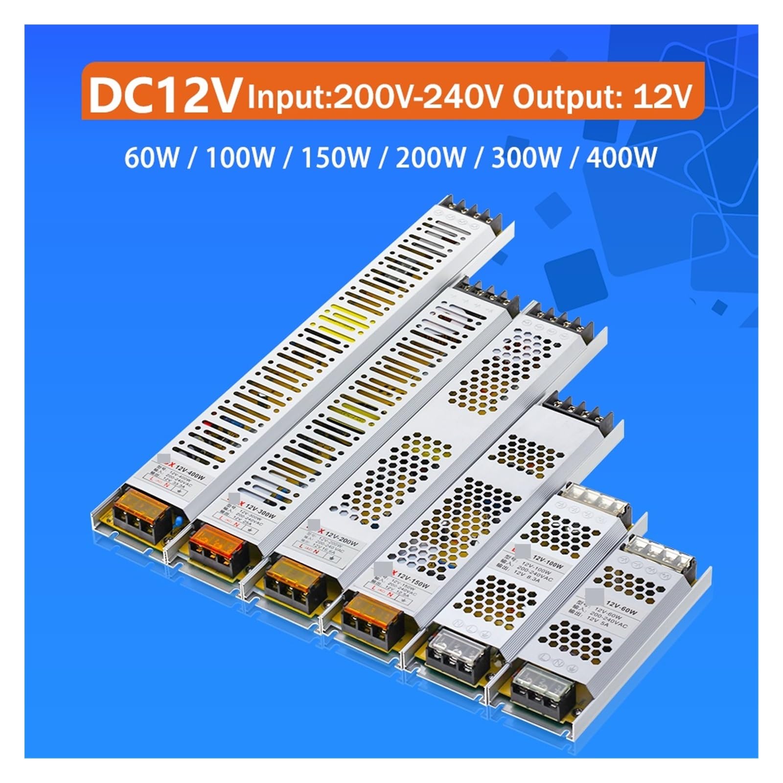 zasilacz impulsowy, Przetwornica napięcia AC na 12 V 24 V zasilacz 60 W 100 W 150 W W 300 W 400 W 500 W Sterownik LED do taśm LED(40W)