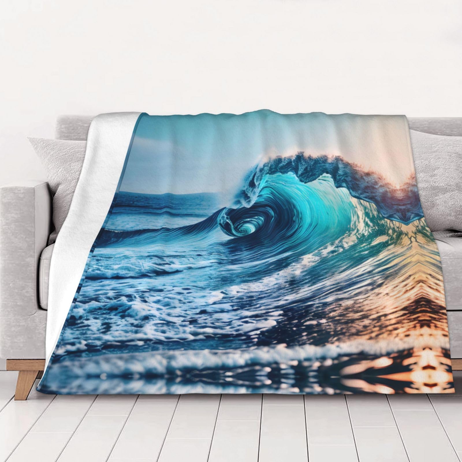 Couverture polaire vagues de mer grand plaid flanelle douce canapé et lit 203x152