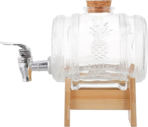 Barril de vino Dispensador de barril de vidrio vintage Barriles para hacer vino con estante de bambú y grifo para bebidas de cerveza whisky y bourbon