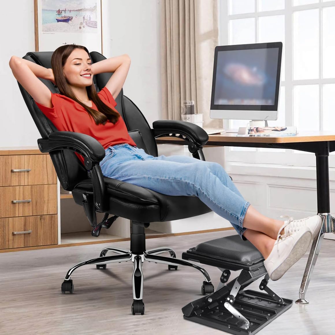 Scalebeard Fußstütze für unter dem Schreibtisch bei der Arbeit, höhenverstellbar, ergonomisch, faltbar, Fußstütze für Büro, Gaming, Computer, abnehmbare Unterlage, Schreibtisch-Fußhocker mit