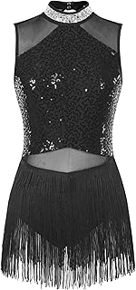 Women Sequin Latin Jazz Dance Leotard Fringe Rumba Cha-cha Samba Tango Performance Costume