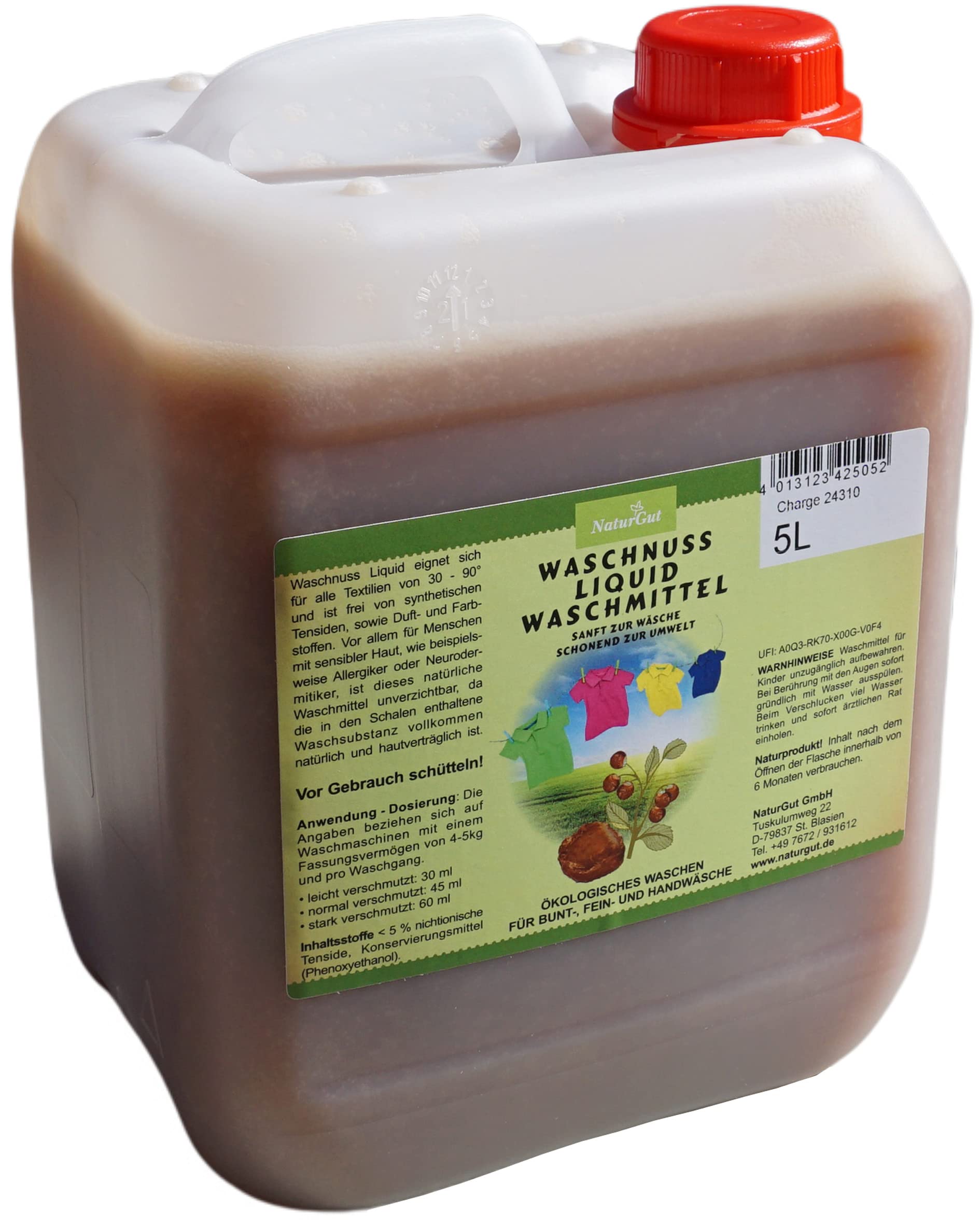 NaturGut Sapdu Clean Liquid Waschnuss 5L – Natürliches Flüssigwaschmittel aus Waschnuss-Extrakt – Ökologisches Waschmittel für Bunt-, Fein- & Handwäsche–Hautfreundlich, sparsam, bis 110 Waschladungen