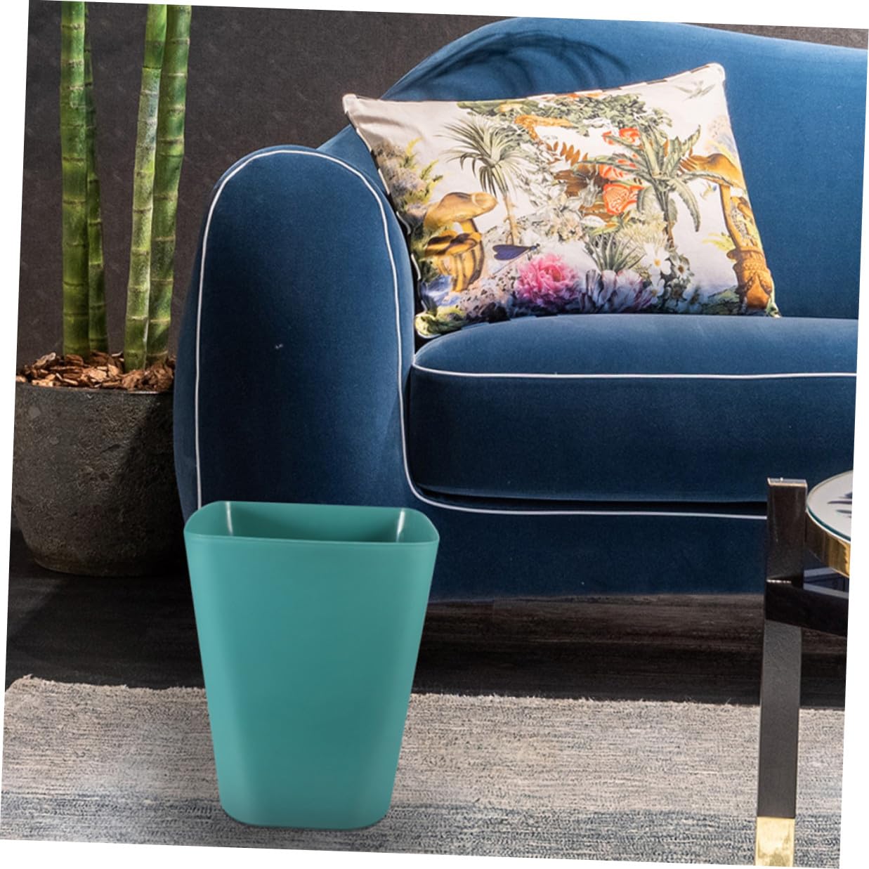 NUOBESTY 3pcs Blue Small Outdoor Trash Can Set Square Open Top Waste Bins for Office Bedroom Bathroom Storage and Organization