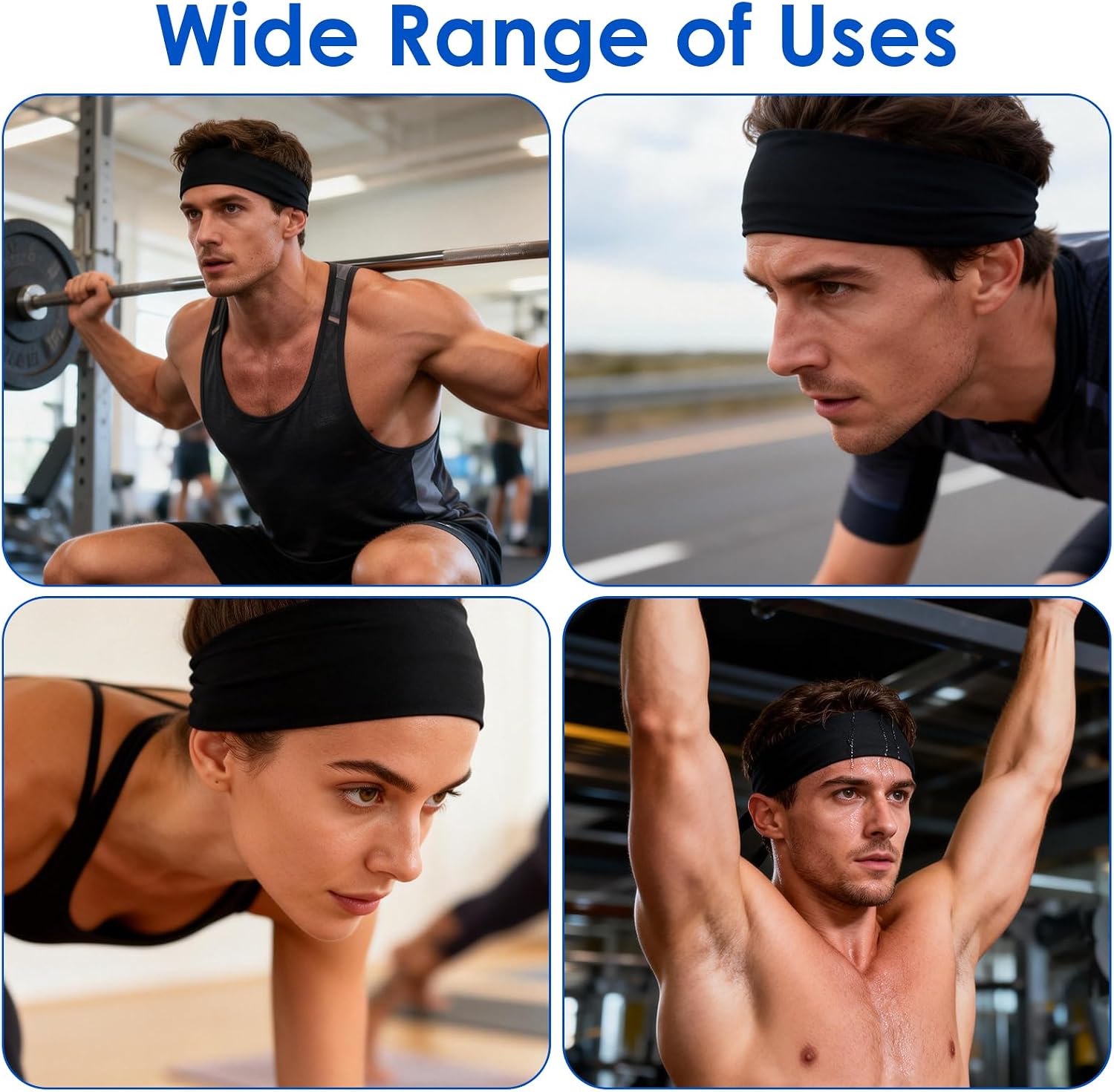 6 Pcs Sweat Wicking Headband for Men, Moisture Wicking Sports Headbands for Running Cycling Football and Basketball, Stretchy Workout Sweatbands for Long Hair Fitness Head Bands