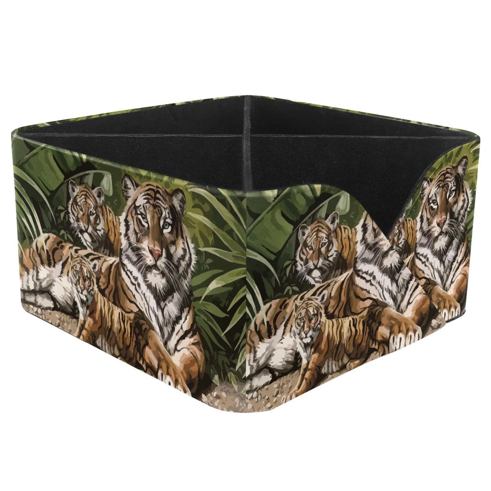 KengjuTesu Tigers Desktop Organizer Pen Holder, Rectangular Pencil Cup for Office, Study and Makeup Stations