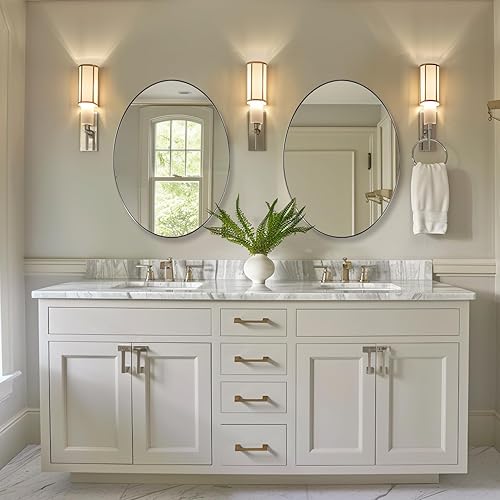 Miniatura 27 de ANDY STAR Espejos ovalados dorados para baño, 24 x 32 pulgadas, espejo de pared ovalado con marco de metal dorado cepillado, espejo de pared ovalado