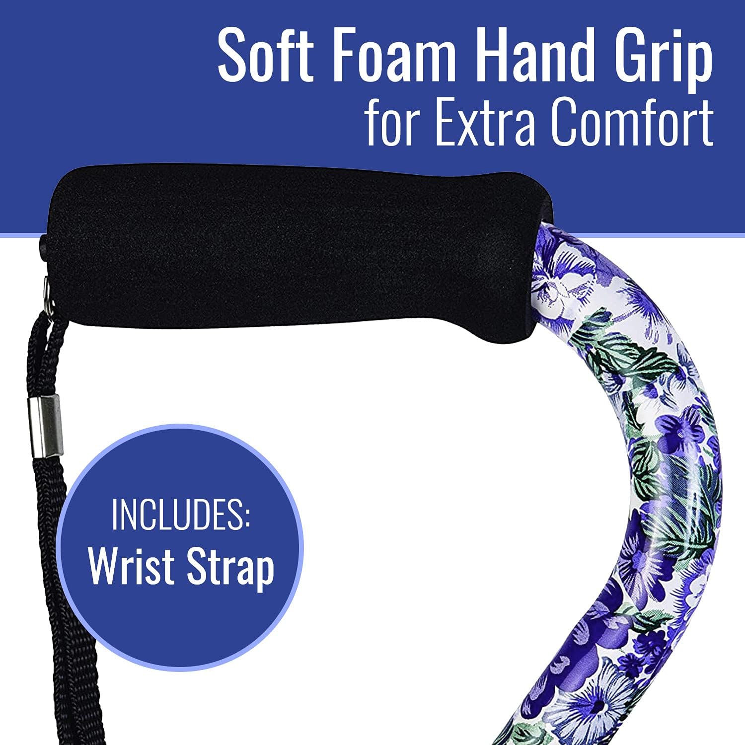 DMI Adjustable Designer Cane with Offset Handle Purple Flowers 1 Count (Pack of 1)