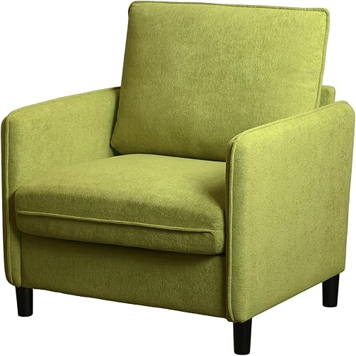 Silla decorativa moderna de mediados de siglo con LED inteligente, sillón de lectura de tela de peluche suave y cojín grueso, patas de madera