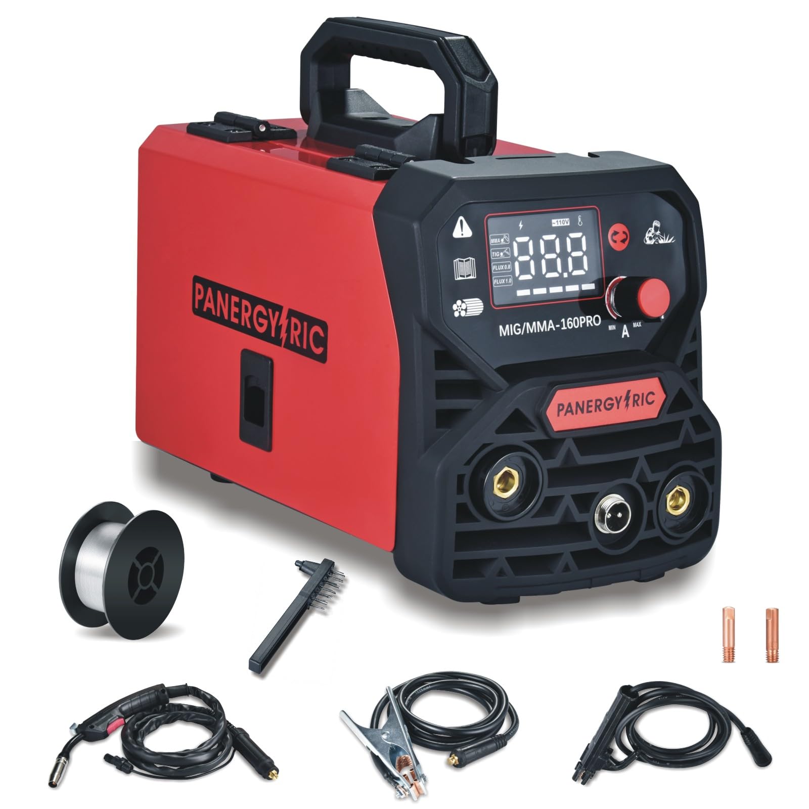 160A MIG Welder,3 in 1 Welder Flux Core Welder Gasless MIG/Lift TIG/Stick Big LED Digital Display 110V Portable Welding Machine for Beginners IGBT