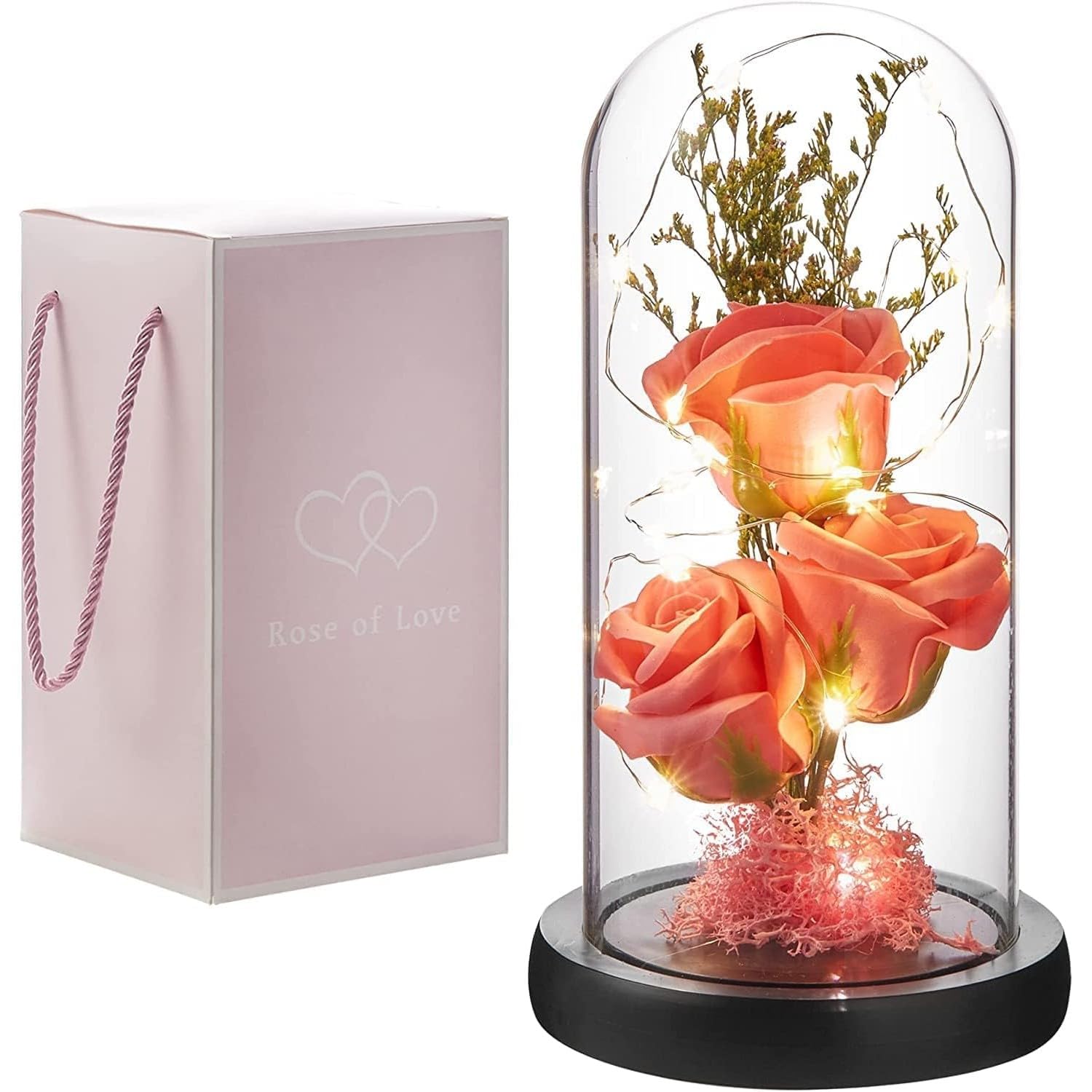 BKSMD Preserved Rose Flower Gift Light Up Rose in Glass Dome Eternal Forever Artificial Locust Flower Stick Mother’s Day, Valentine’s Day, Anniversary, Birthday, Christmas Decorations-image-35