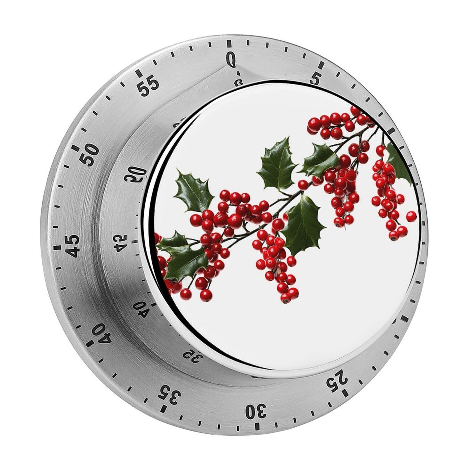 Holly Berry Branches Visual Timer Cute Desk Timers No Batteries Required Magnetic Indoor Countdown Timers Loud Alarm Exquisite Manual Time Timer Clock for Gift