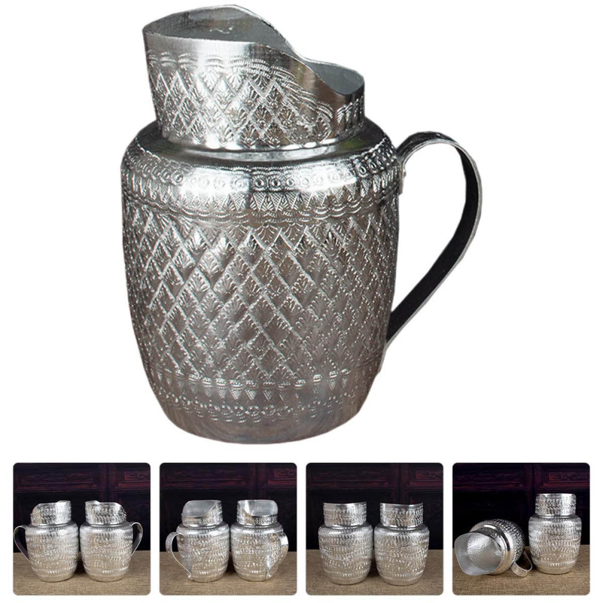 Beavorty Pichet en Alliage D'étain-aluminium 1,5 L Large Ouverture, Pichet à Boisson Polyvalent pour Vin, Lait et Jus, Ustensile de Service Métallique pour Maison, Restaurant et Fête