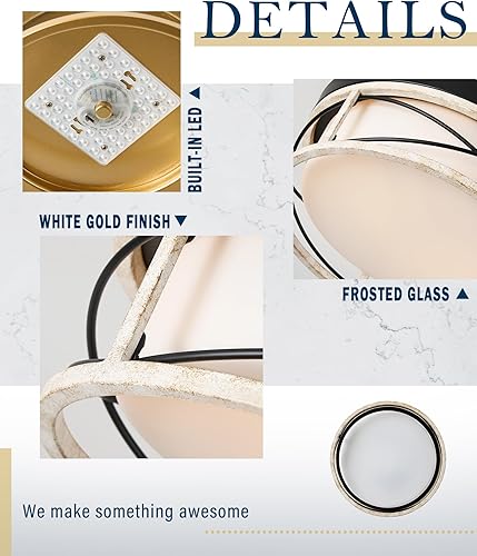 Miniatura 7 de HANASS MX100023 - Lámpara de techo de montaje empotrado, lámpara de techo para dormitorio con vidrio esmerilado, luces de techo doradas, E26, cerca